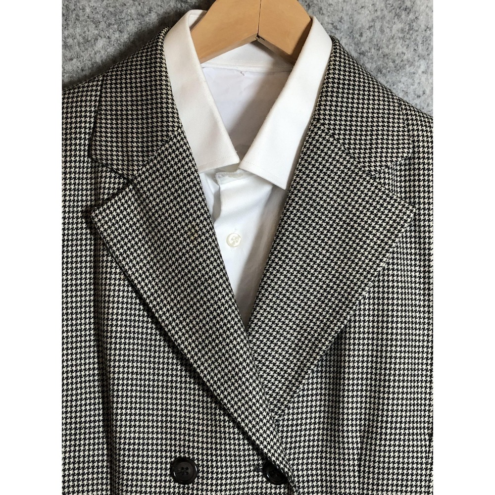 Talbots Blazer Women 10 Petite Wool Houndstooth Double Breasted Made USA Classic
